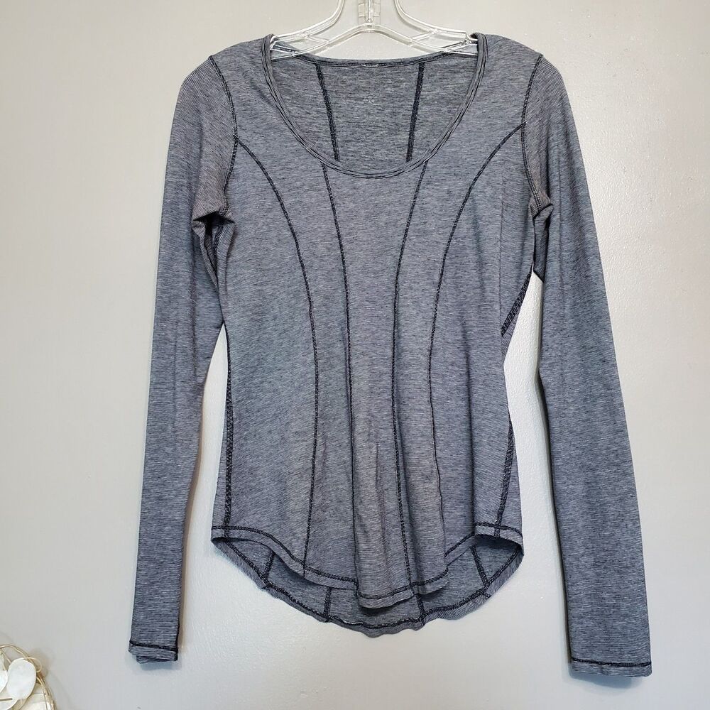 Lululemon Between The Lines Long Sleeve Shirt Micro Striped Black White READ